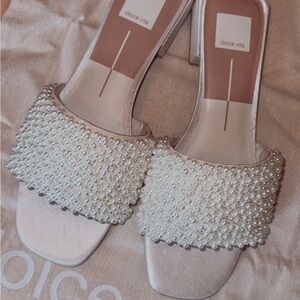 Dolce Vita Ivory Pearl-Embellished Slide Mules